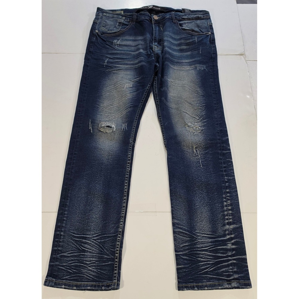 Xray Jeans Mens 36x32 Dark Wash Distressed Straight Leg Denim Blue Stretch